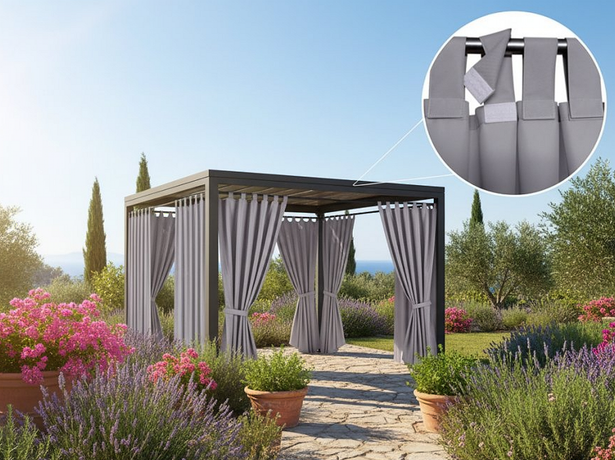 Venkovní zahradní závěs s poutky na suchý zip LISBOA šedá 05 různé rozměry Mybesthome