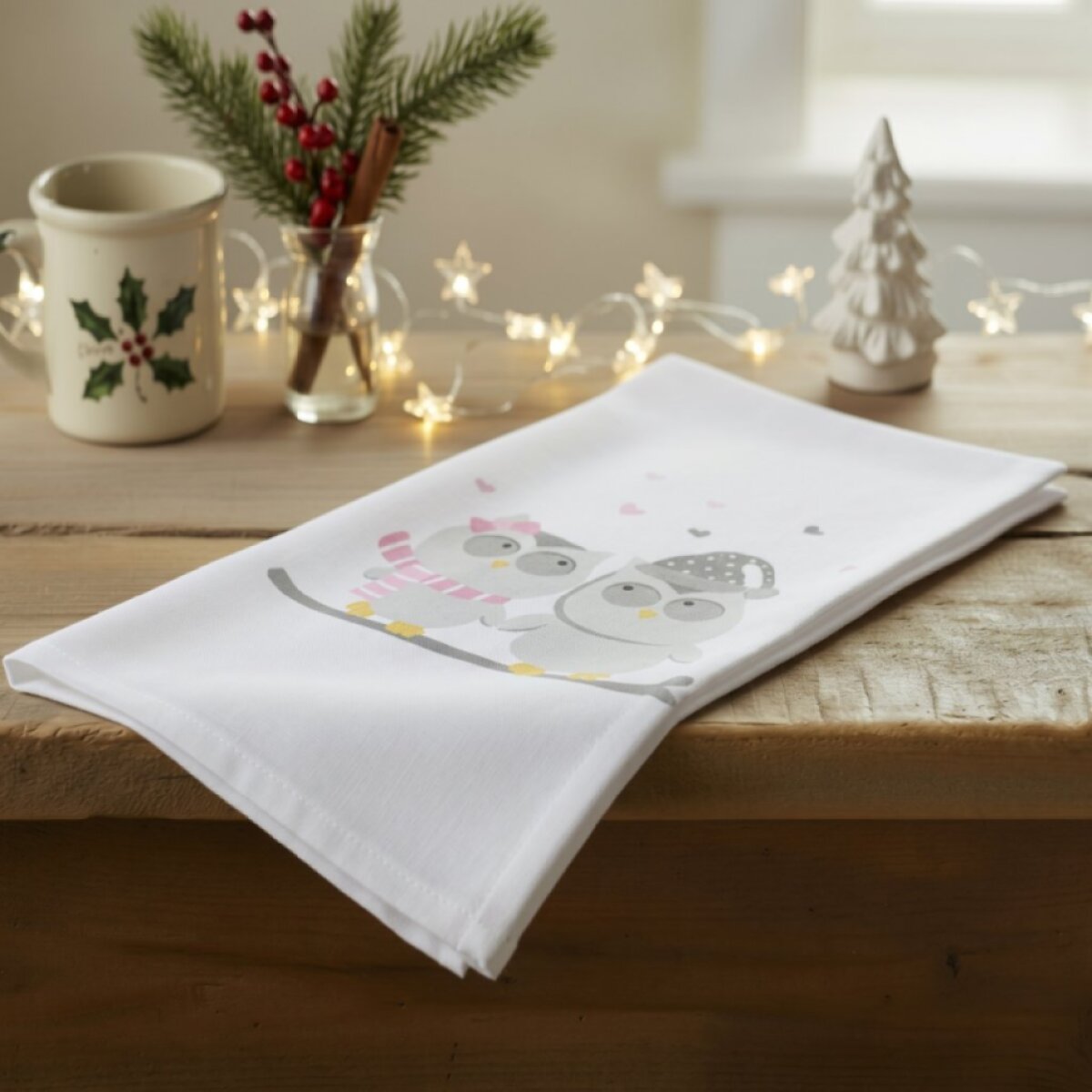 Vánoční utěrka LOVELY CHRISTMAS mikrovlákno 38x63 cm motiv SOVIČKY
