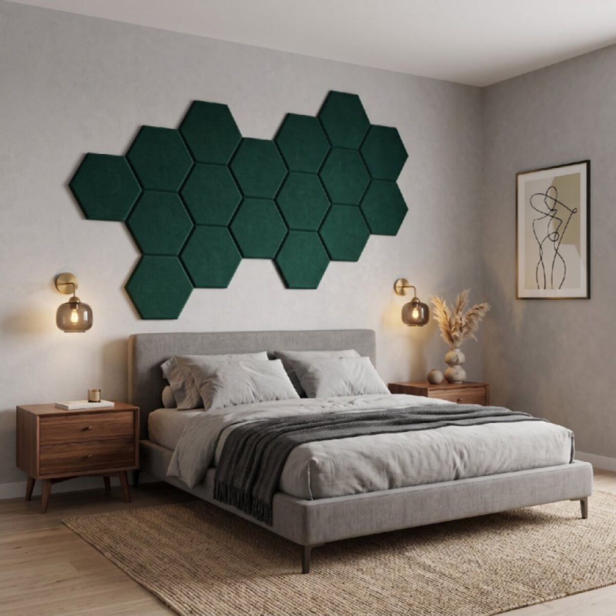 Čalouněný nástěnný panel HEXAGON více rozměrů tmavě tyrkysová MyBestHome