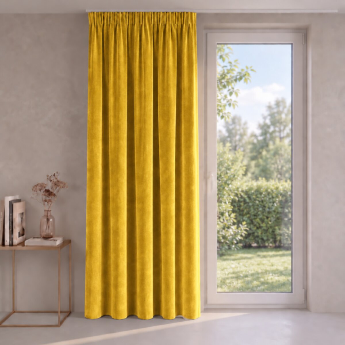 Dekorační VELVET závěs s řasící páskou ESTER 140x270 cm mustard/hořčicová (cena za 1 kus) MyBestHome