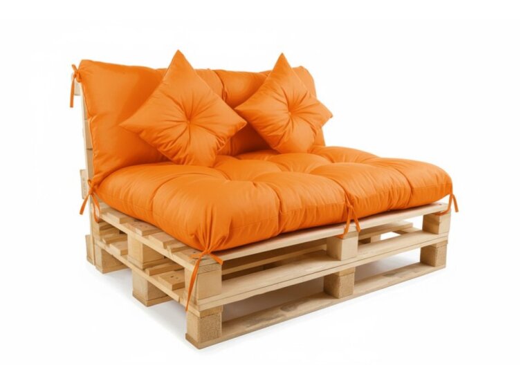 Polstr CARLOS color 08 pomerančová, sedák 120x80 cm, opěrka 120x40 cm, paletové prošívané sezení Mybesthome