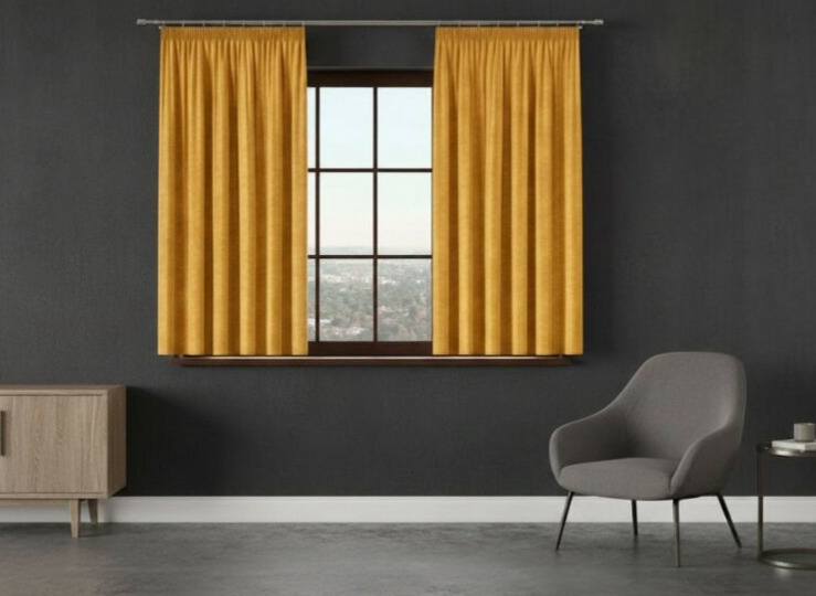 Dekorační krátký závěs s řasící páskou VALMI 140x160 cm color 019 mustard/hořčicová (cena za 1 kus) MyBestHome