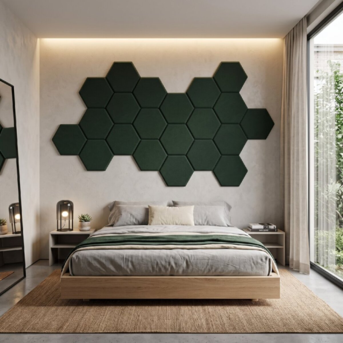 Čalouněný nástěnný panel HEXAGON více rozměrů lahvově zelená MyBestHome