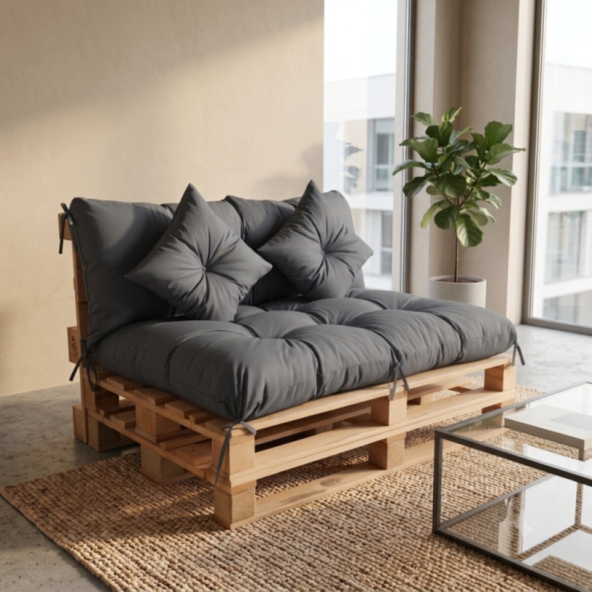 Interiérový polstr na palety LIVING 02 antracit – do obývacího pokoje MyBestHome