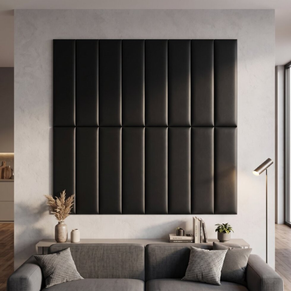 Čalouněný nástěnný panel s EKO KŮŽÍ různé rozměry x šířka 20 cm černá obdélník MyBestHome