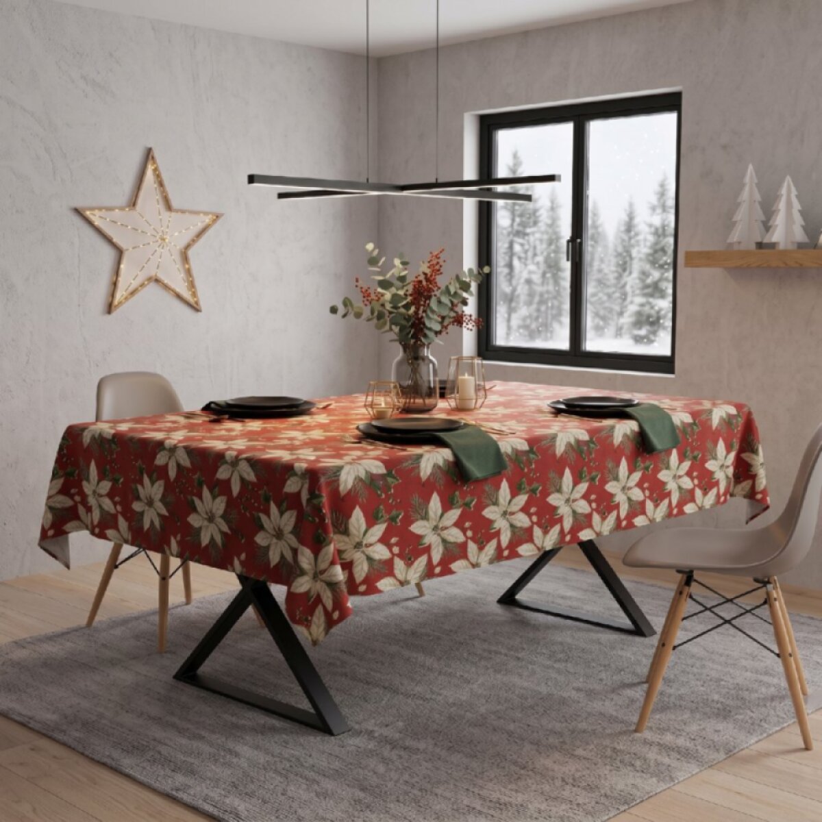 Vánoční ubrus na stůl NATALE MAGIC I. červená motiv D 130x230 cm
