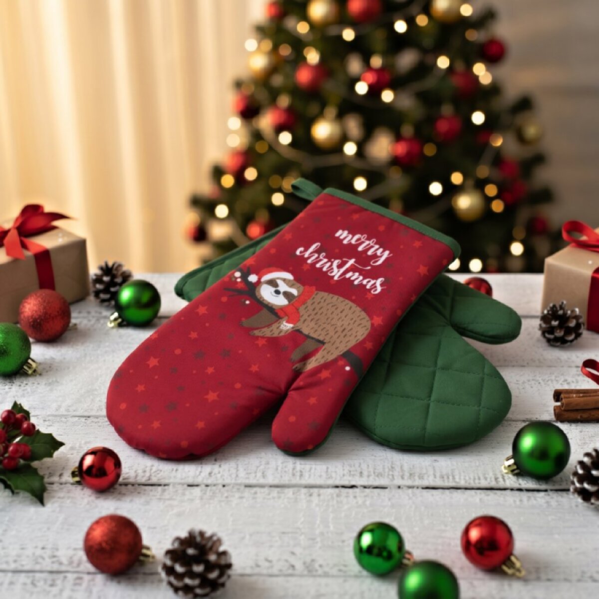 Vánoční kuchyňské rukavice LOVELY CHRISTMAS červená 18x30 cm – 2 ks