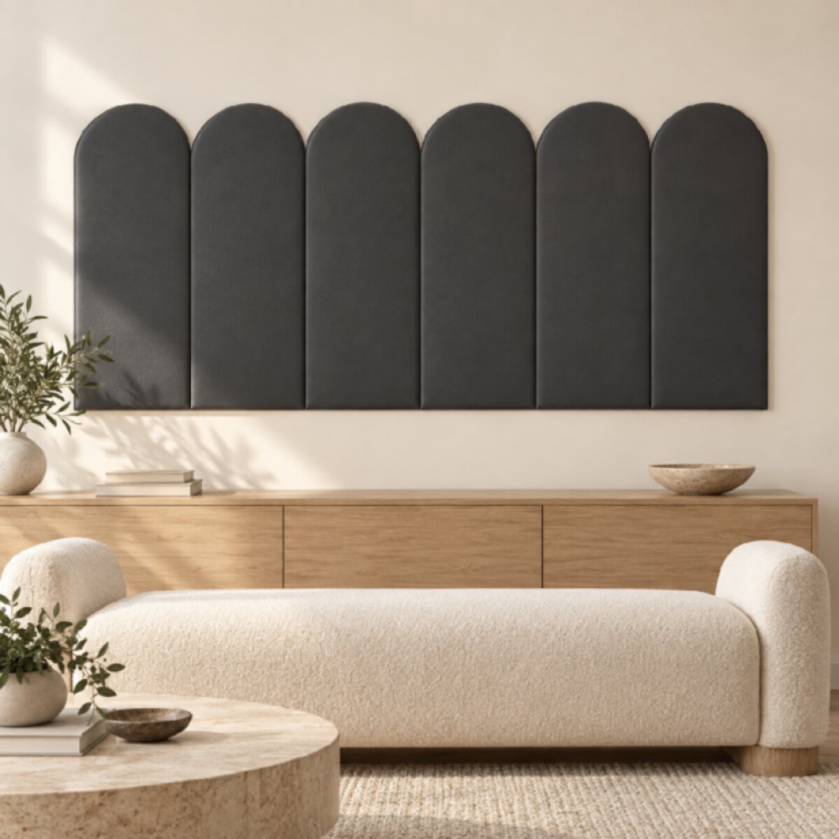 Čalouněný nástěnný panel s EKO KŮŽÍ různé rozměry x šířka 30 cm grafitová oblouk MyBestHome