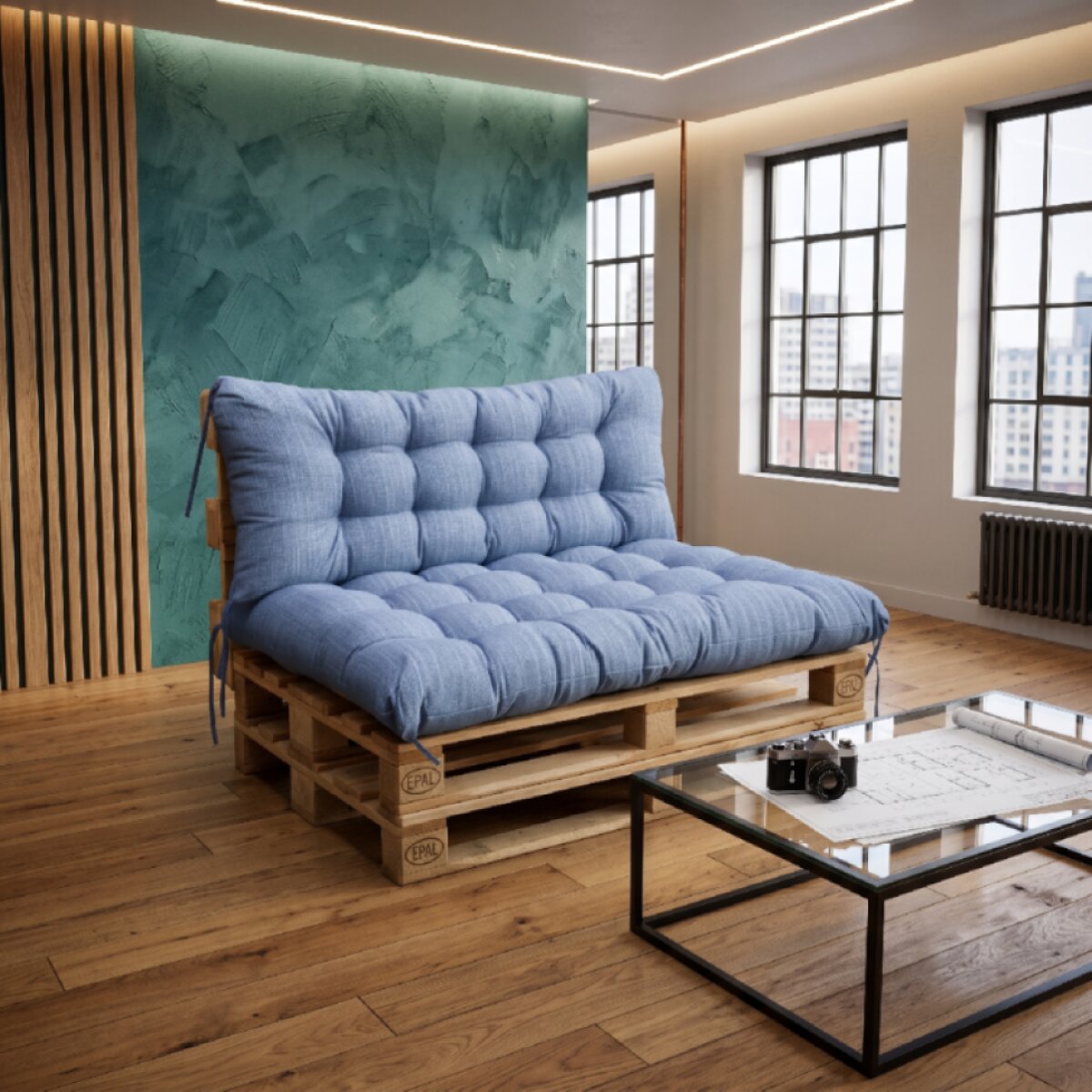 Interiérový polstr na palety LOFT 06 – světle modrá pro paletové sezení do obývacího pokoje Mybesthome