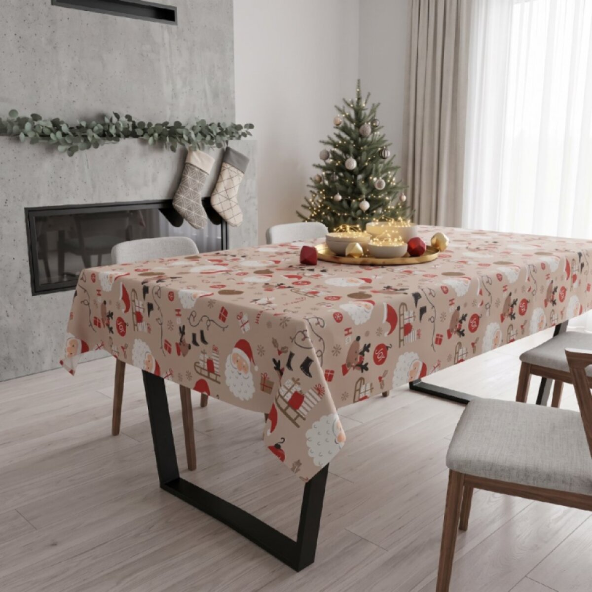 Vánoční ubrus na stůl NATALE MAGIC I. béžová motiv E 130x230 cm