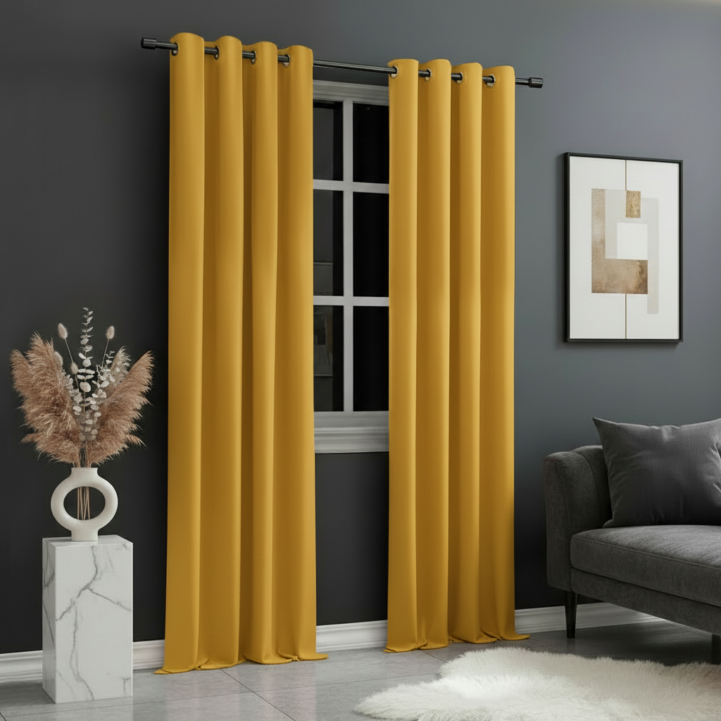 Dekorační dlouhý jednobarevný závěs s kroužky EASY TOP mustard 1x140x250 cm (cena za 1 kus) MyBestHome