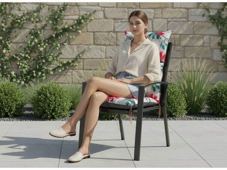 Zahradní prošívaný podsedák na židli s opěrkou 50x50x80 cm CALLUM vzor 132 Mybesthome