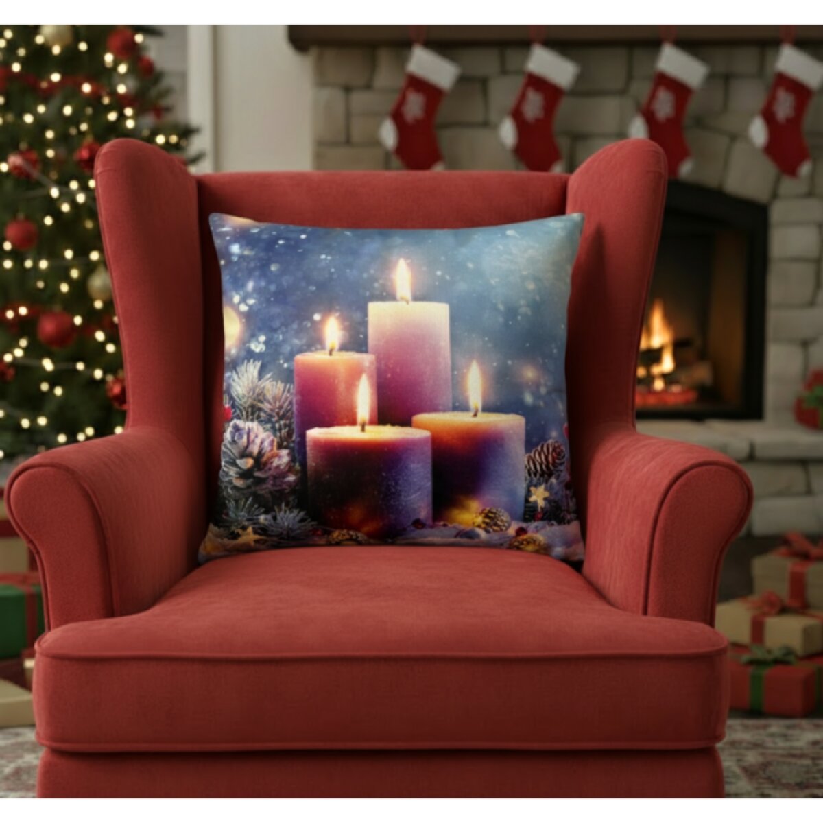 Vánoční povlak na polštář CHRISTMAS CANDLES I. 40x40 cm