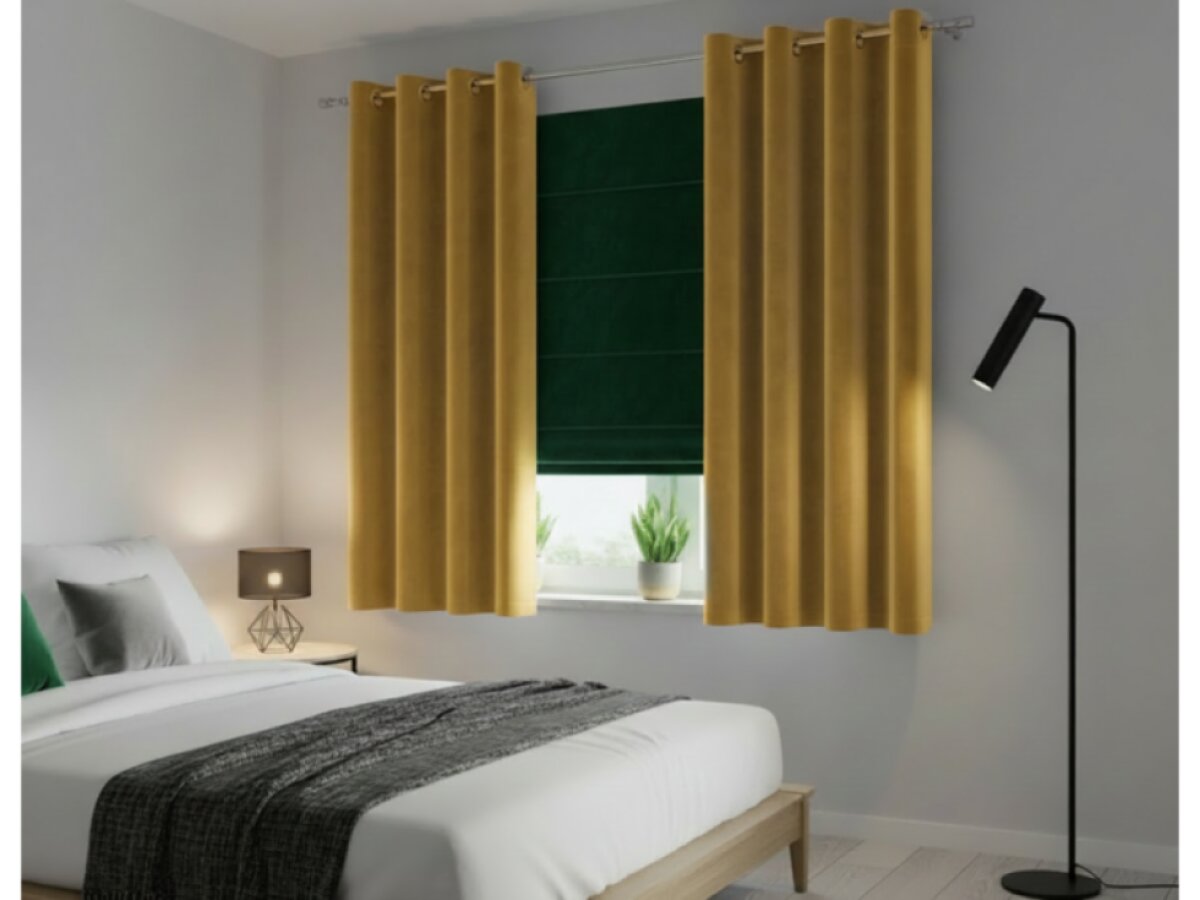 Dekorační krátký velvet závěs s kroužky VITTO 019 mustard/hořčicová 140x160 cm (cena za 1 kus) MyBestHome