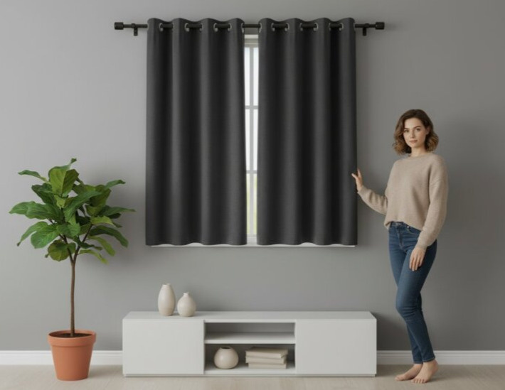 Zatemňovací krátký závěs s kroužky "BLACKOUT" NEW VITORIA 135x160 cm grafitová (cena za 1 kus) Mybesthome