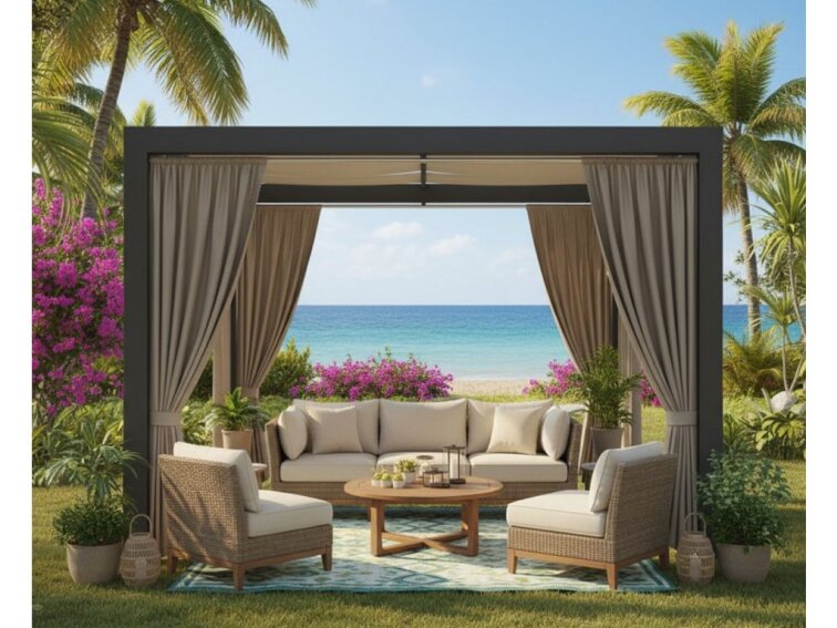 Venkovní zahradní závěs s tunýlkem BOGOTA tmavě béžová 04 různé rozměry MyBestHome