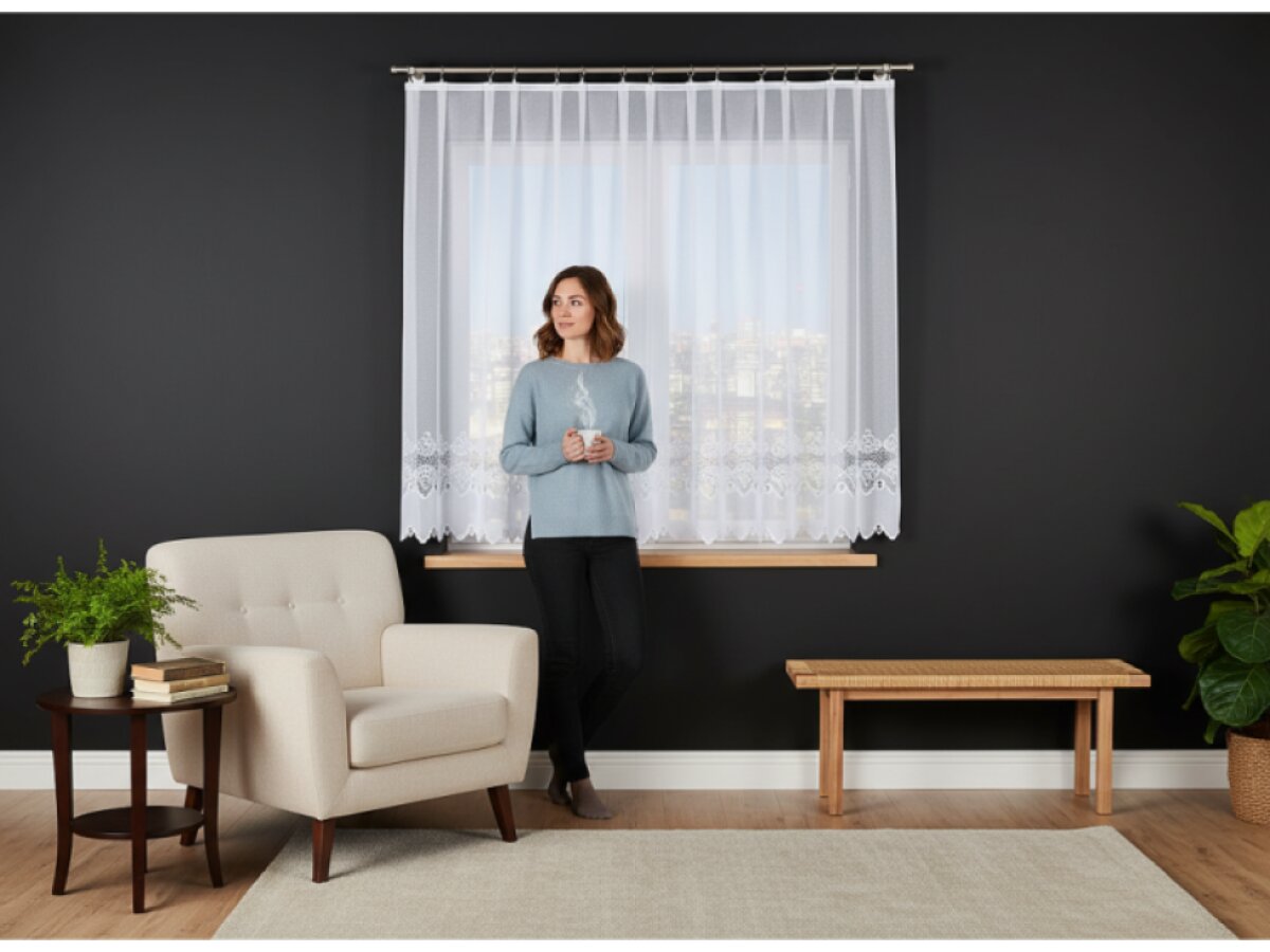 Dekorační krátká vzorovaná záclona na žabky MODESTA LINE 160 bílá 300x160 cm MyBestHome