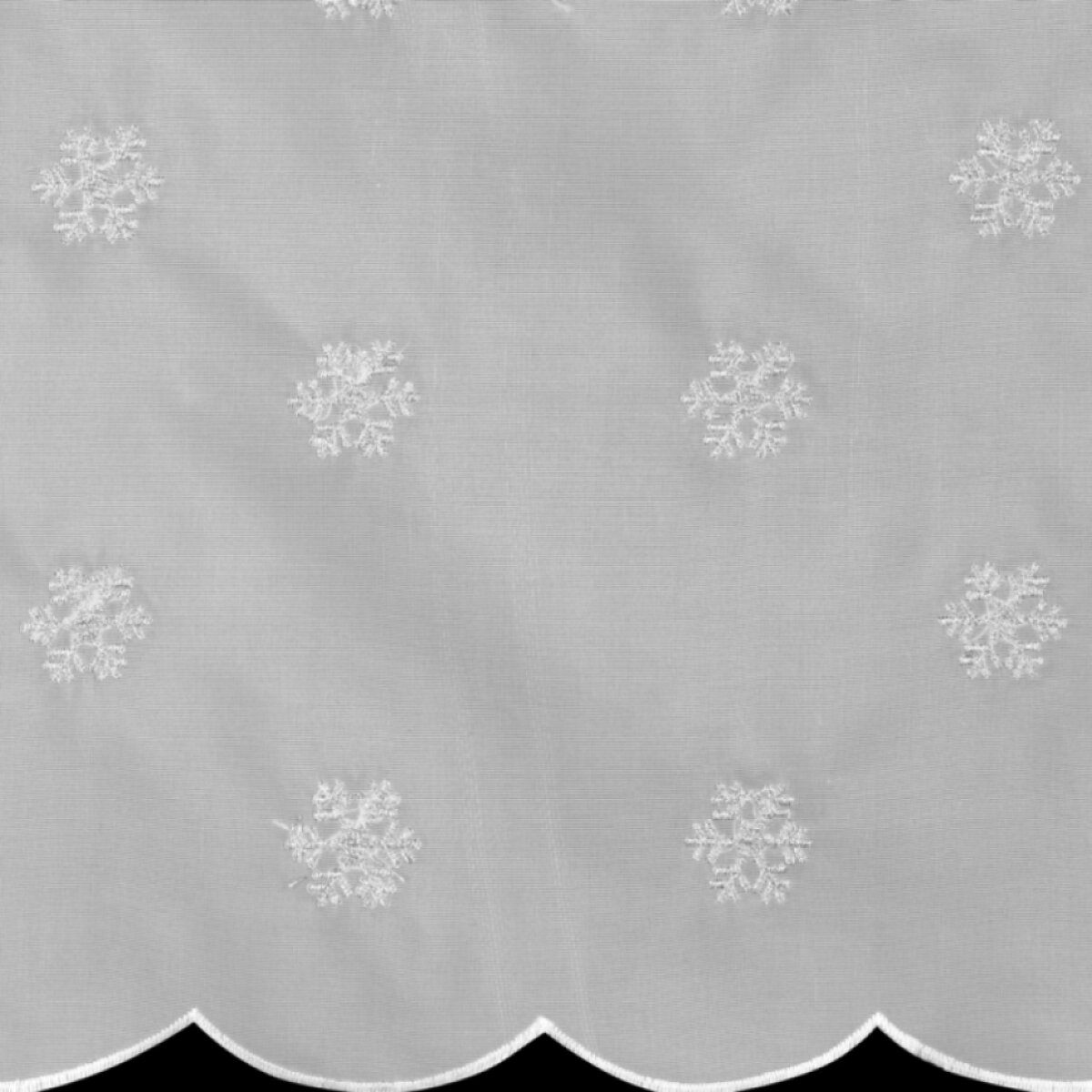 Vánoční voálová záclona STELLA SILVER se stříbrnou výšivkou vloček 350 × 145 cm