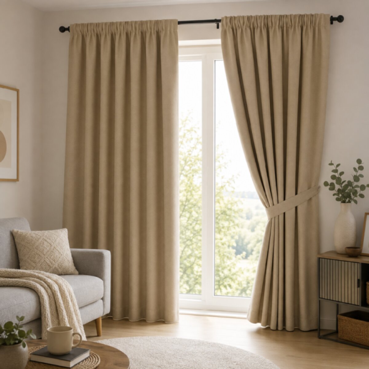 100% zatemňující závěs 140×250 cm SUPER BLACKOUT béžový 205 s řasící páskou