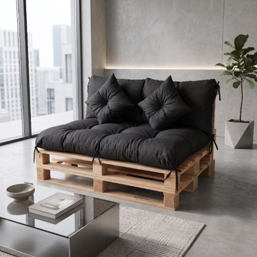 Interiérový polstr na palety LIVING 01 černá – do obývacího pokoje MyBestHome