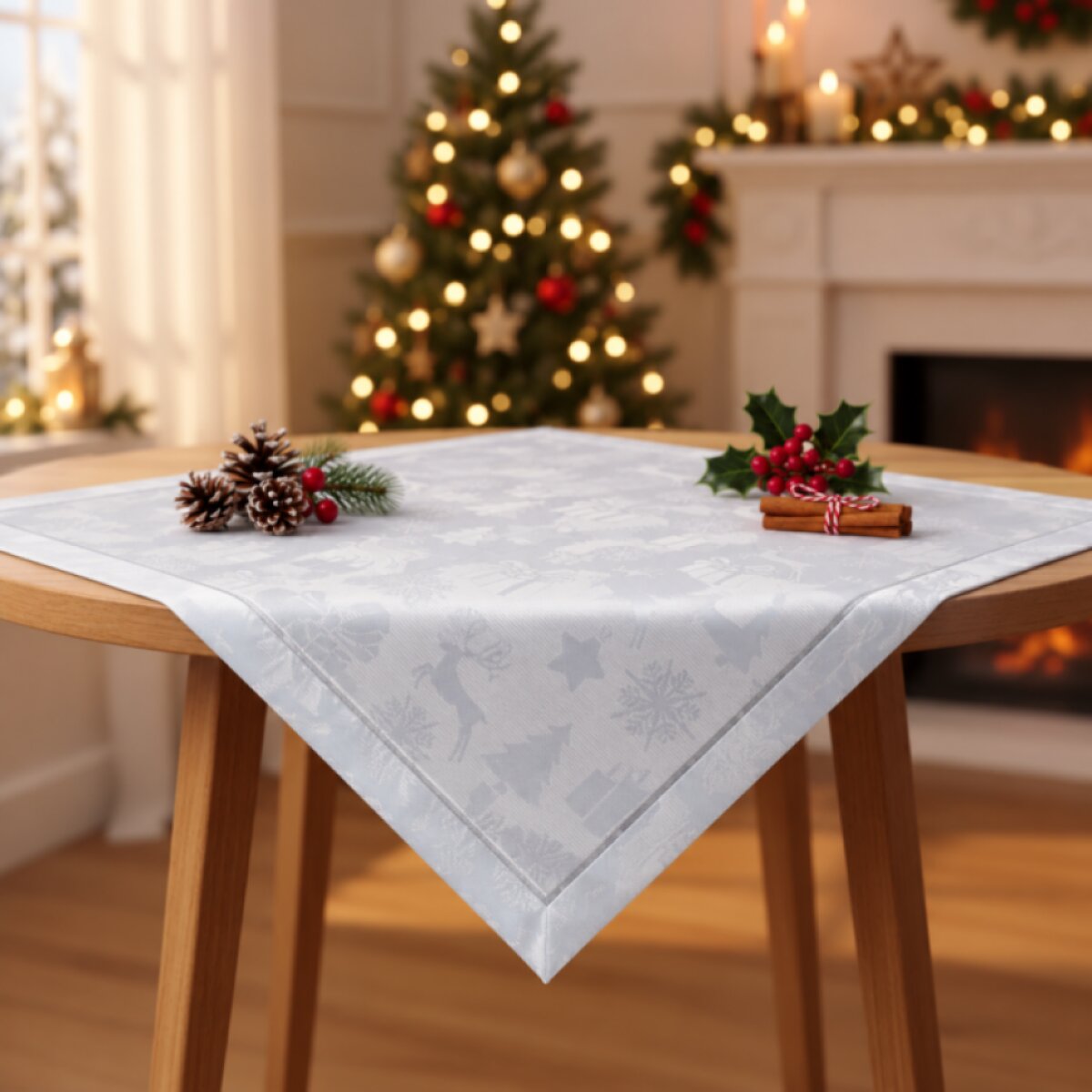 Vánoční ubrus na stůl NATALE bílá 85x85 cm