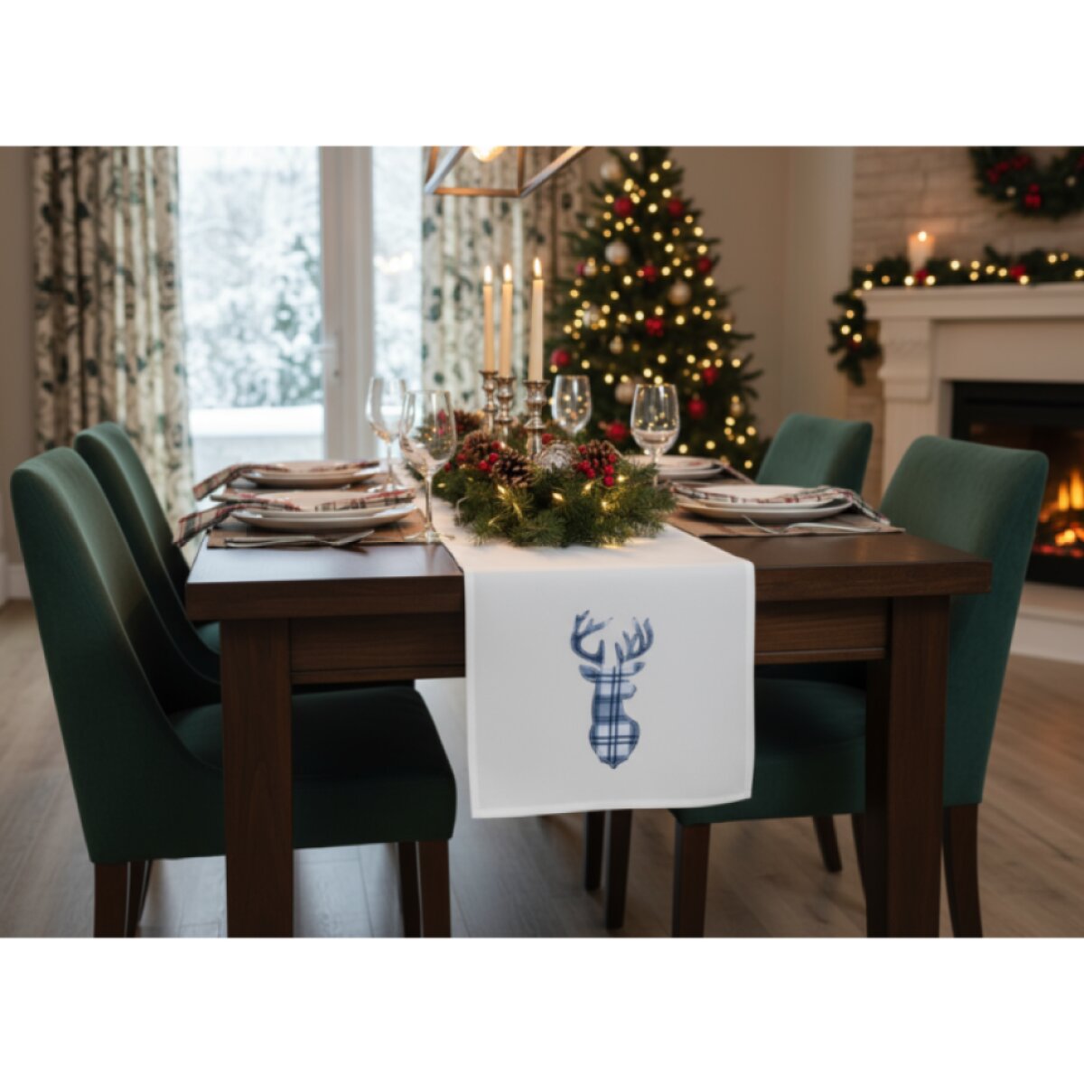 Vánoční běhoun na stůl CHRISTMAS DEER bílá 35x175 cm