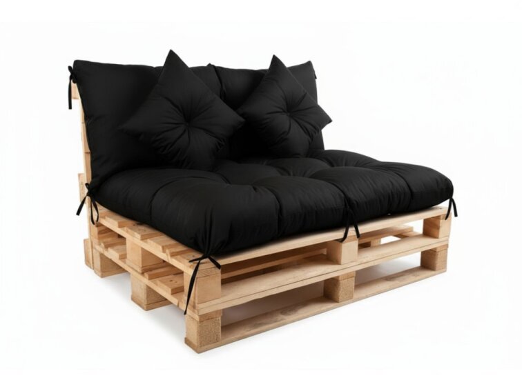 Polstr CARLOS color 01 černá, sedák 120x80 cm, opěrka 120x40 cm, paletové prošívané sezení Mybesthome