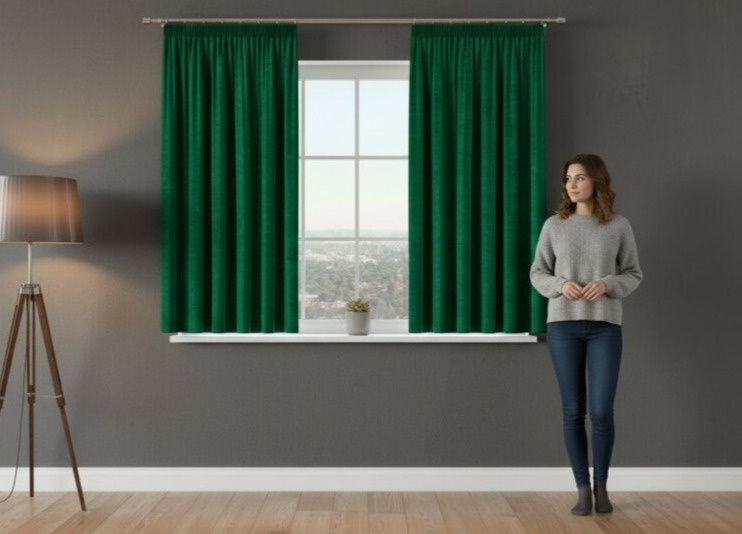 Dekorační krátký závěs s řasící páskou VALMI 140x160 cm color 010 zelená (cena za 1 kus) MyBestHome