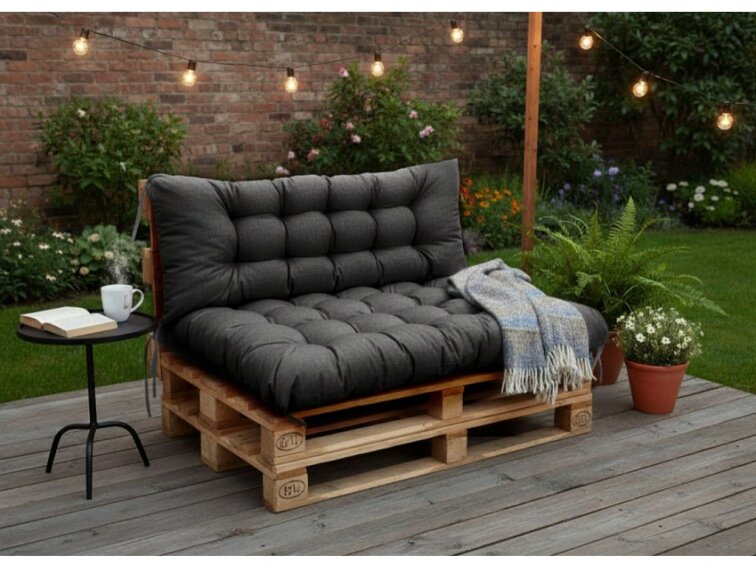 Paletové prošívané sezení PIETRO SET - sedák 120x80 cm, opěrka 120x40 cm, color 01 černá, Mybesthome