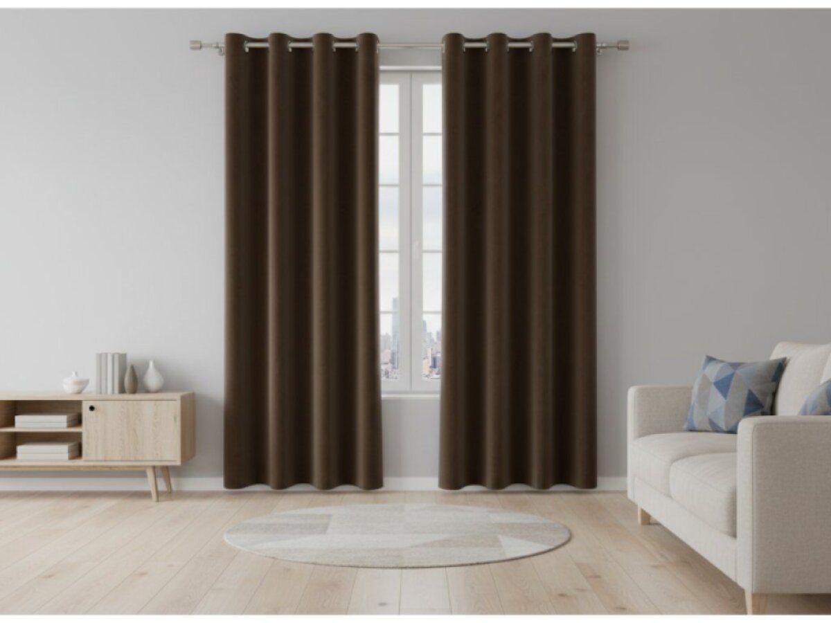 Dekorační velvet závěs s kroužky VALENTINO 002 hnědá 140x250 cm (cena za 1 kus) MyBestHome