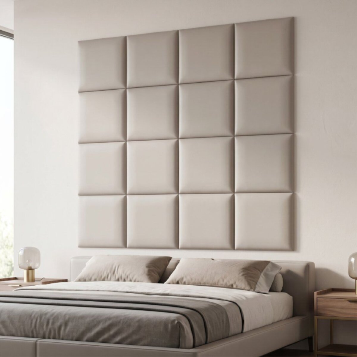Čalouněný nástěnný panel s EKO KŮŽÍ různé rozměry krémová čtverec MyBestHome