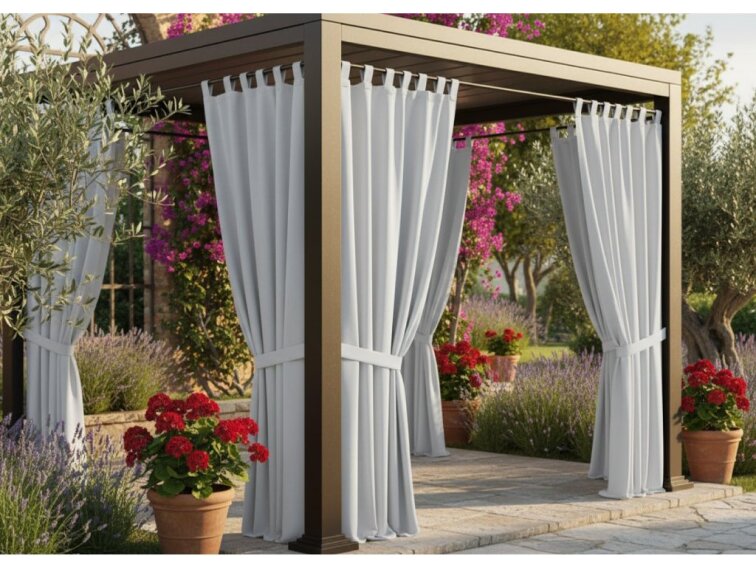 Venkovní zahradní závěs s poutky na suchý zip LISBOA světle šedá 01 různé rozměry Mybesthome