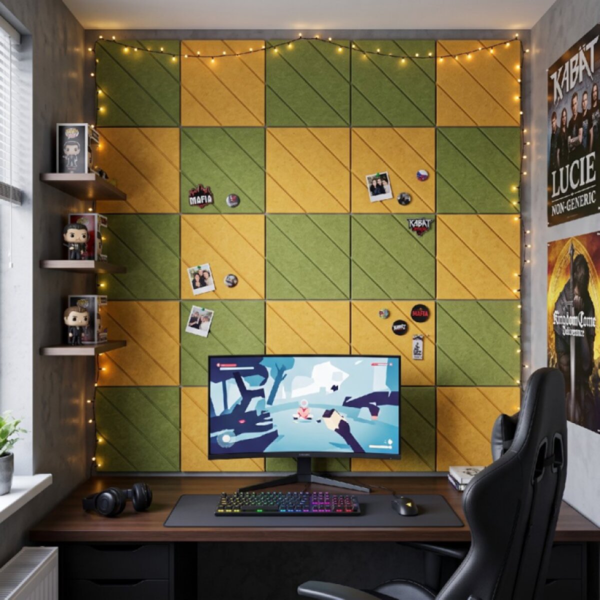 Dekorativní filcový nástěnný panel CROSS DESIGN žlutá 40x40 cm čtverec - Cena za 2 kusy v balení