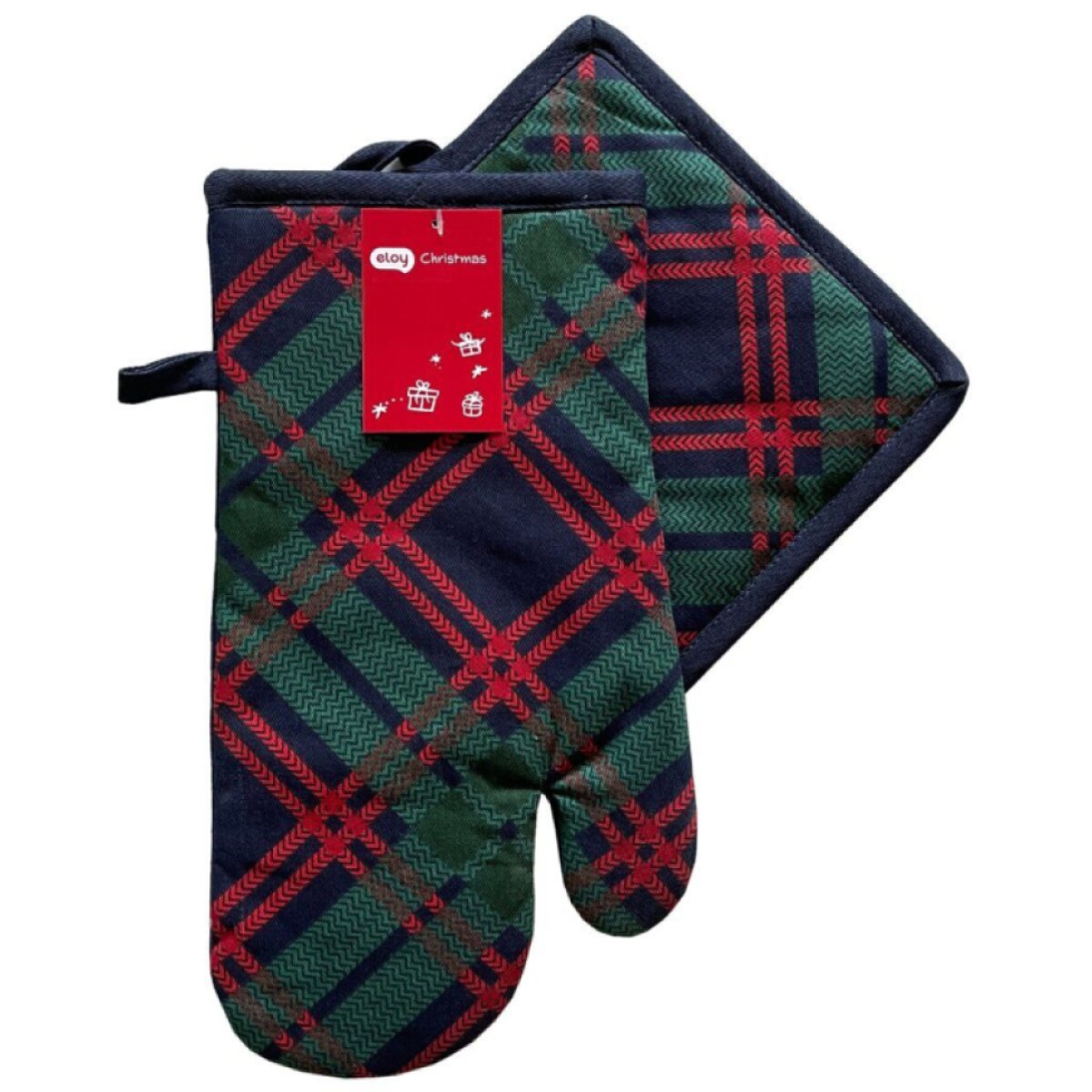 Vánoční kuchyňská rukavice a chňapka CHRISTMASSY zelená/modrá – 2 ks