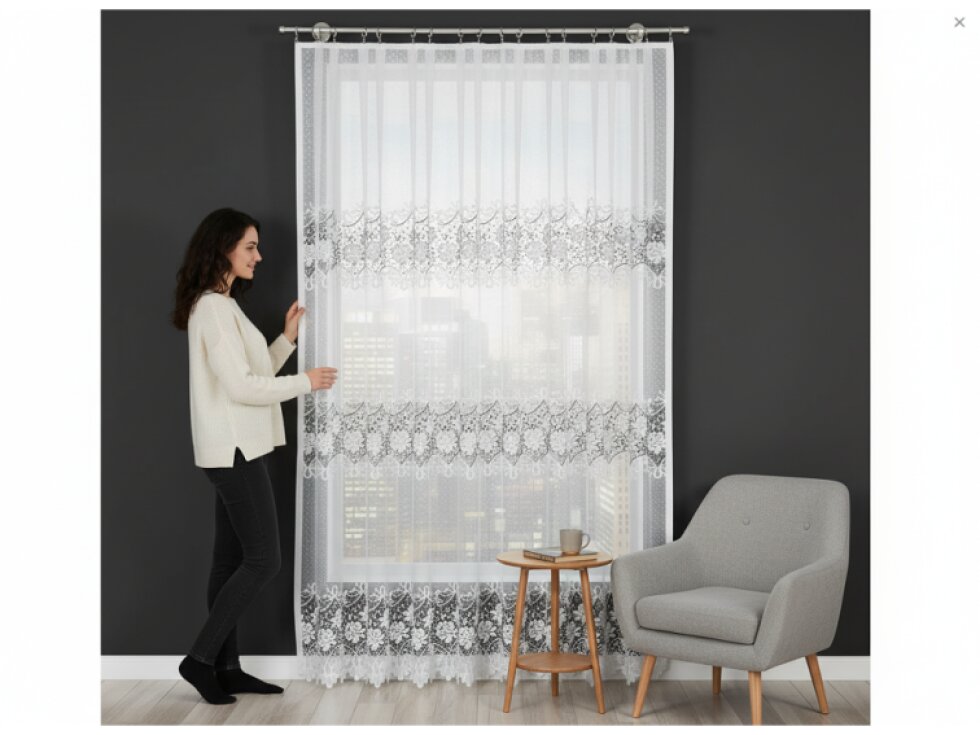 Dekorační žakárová záclona na žabky DEMETRIA LONG bílá 300x250 cm (cena za 1 kus dlouhé záclony) MyBestHome