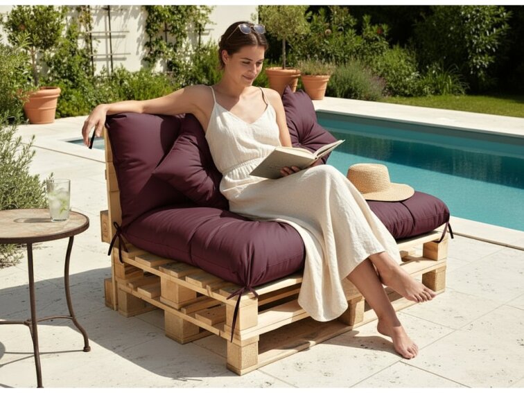 Polstr CARLOS color 15 švestková, sedák 120x80 cm, opěrka 120x40 cm, paletové prošívané sezení Mybesthome