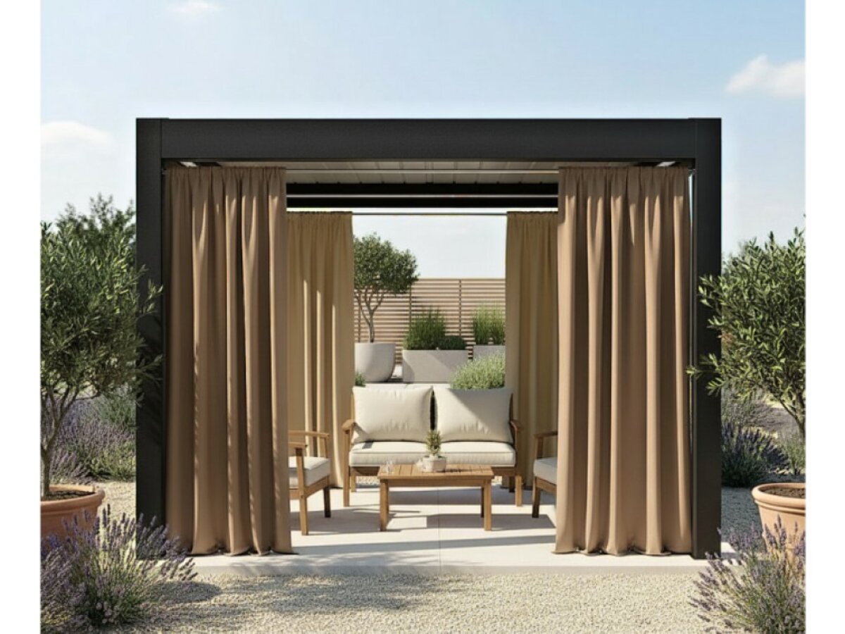 Venkovní zahradní závěs s kroužky GARDENIA TAPE světle béžová, šířka 140 cm výška různé rozměry Mybesthome