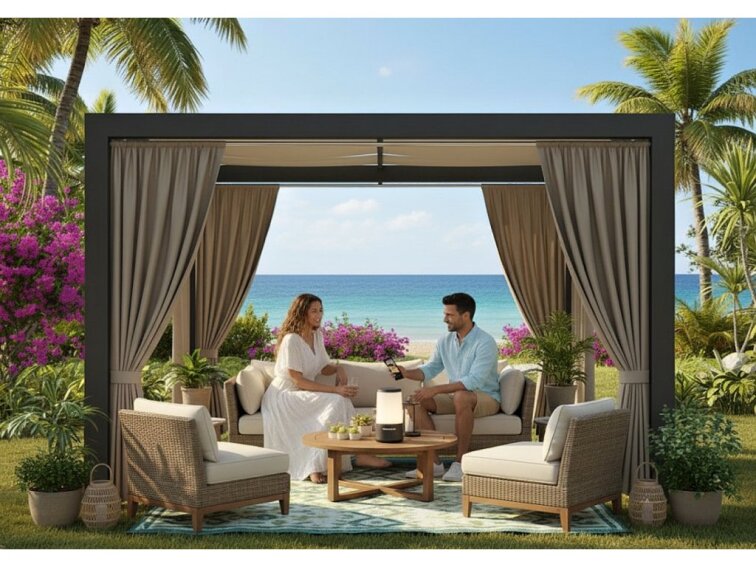 Venkovní zahradní závěs s tunýlkem BOGOTA tmavě béžová 04 různé rozměry MyBestHome