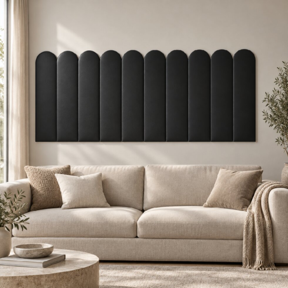 Čalouněný nástěnný panel s EKO KŮŽÍ různé rozměry x šířka 20 cm černá oblouk MyBestHome