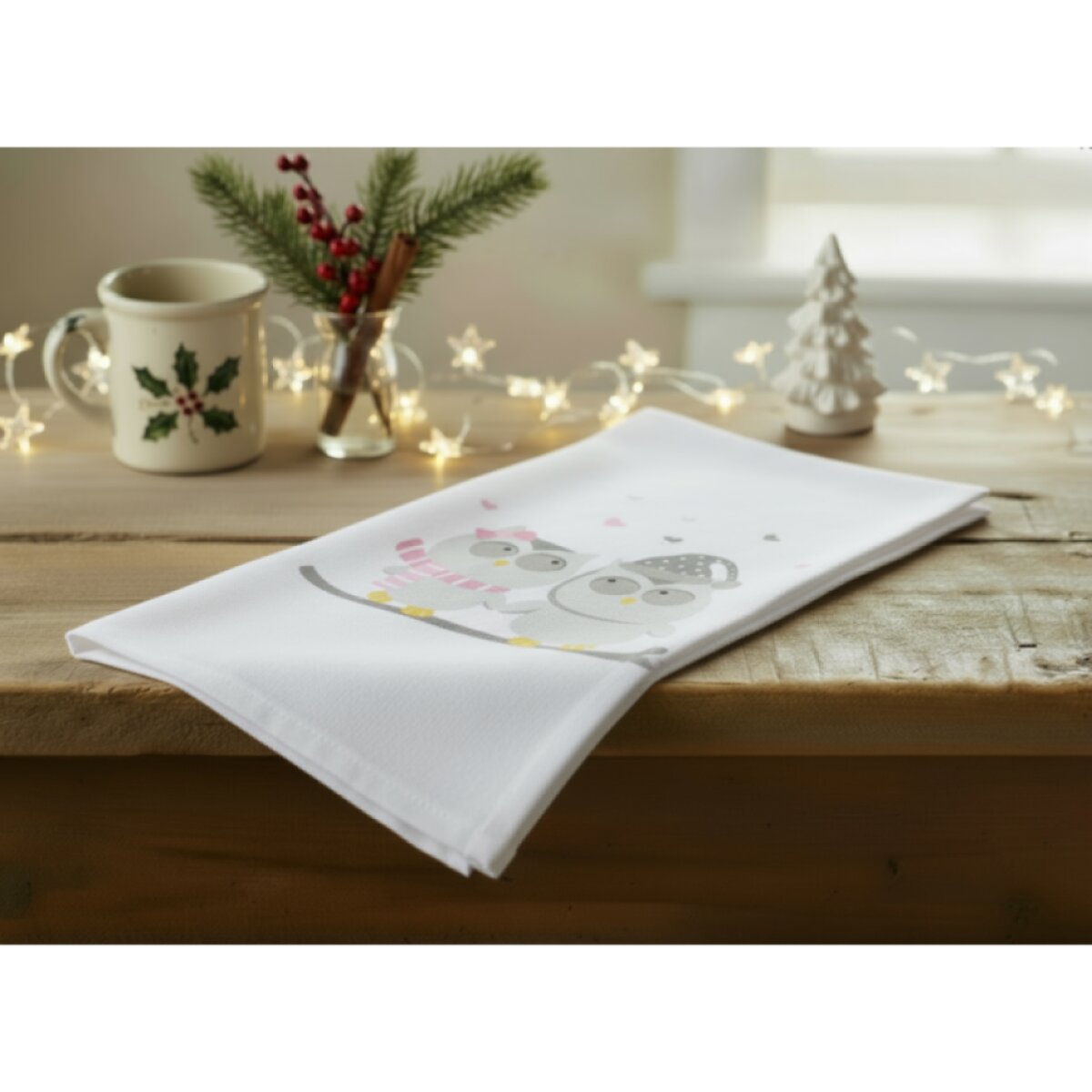 Vánoční utěrka LOVELY CHRISTMAS mikrovlákno 38x63 cm motiv SOVIČKY