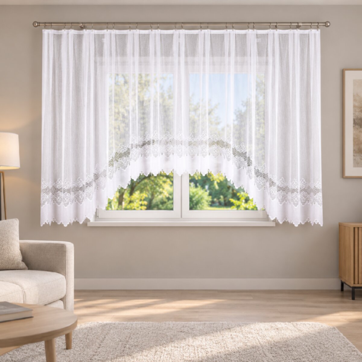 Oblouková žakárová záclona na žabky MODESTA 400x160 cm