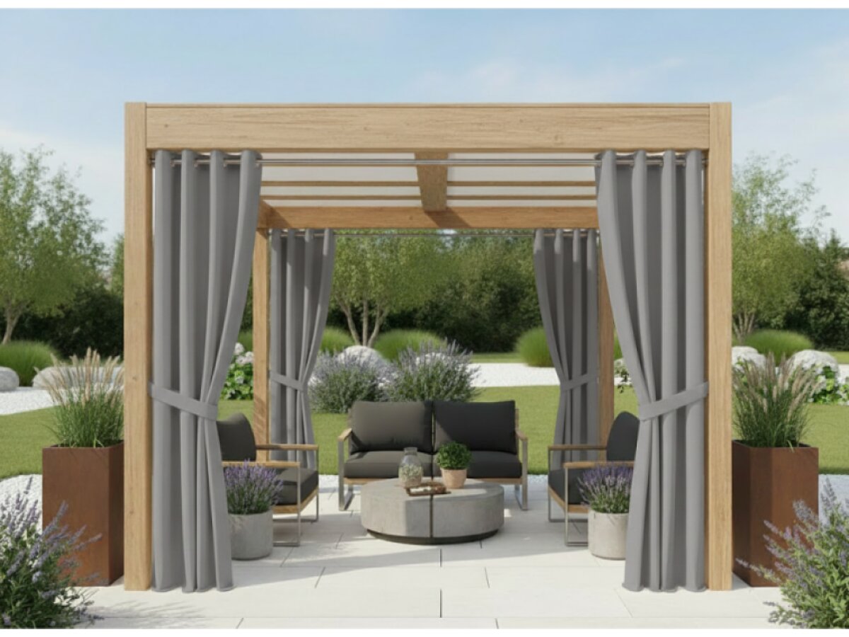 Venkovní zahradní závěs s kroužky GARDENIA RING světle šedá, šířka 140 cm, výška různé rozměry (cena za 1 kus) MyBestHome