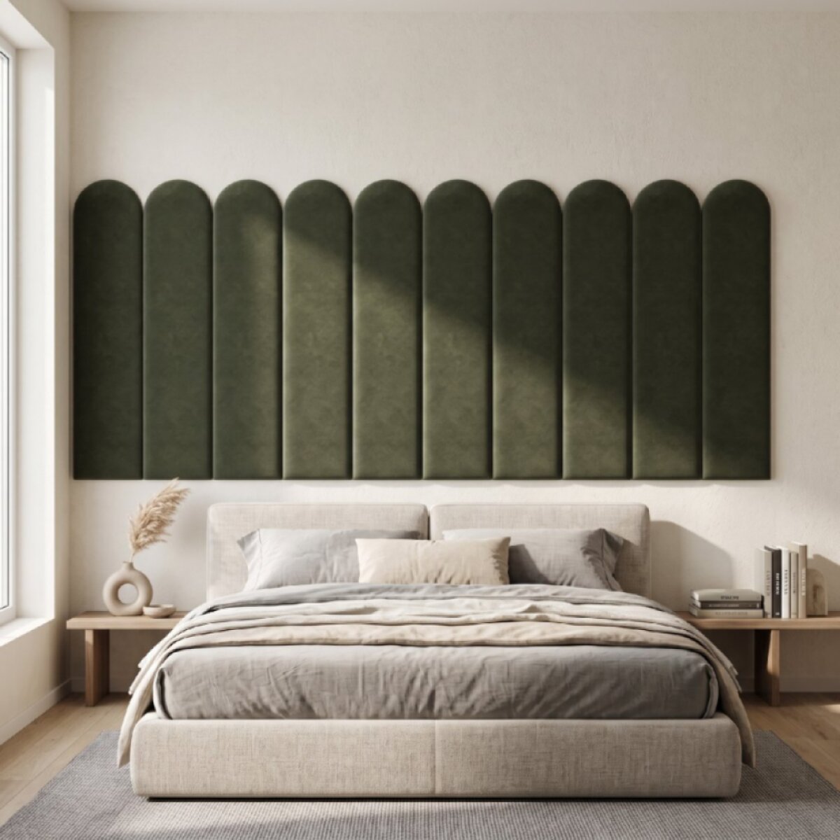 Čalouněný nástěnný panel různé rozměry x šířka 20 cm khaki oblouk MyBestHome