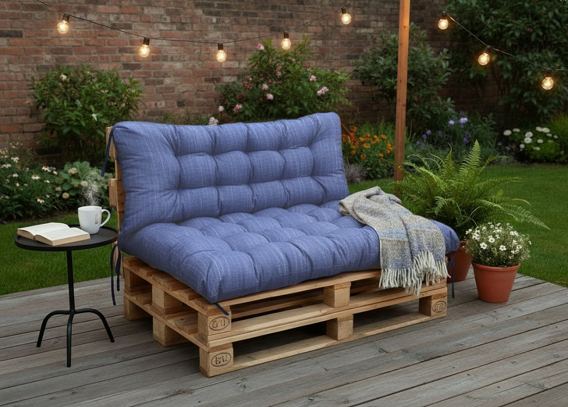 Paletové prošívané sezení DENIM PIETRO SET - sedák 120x80 cm, opěrka 120x40 cm, color 06 světle modrá, Mybesthome