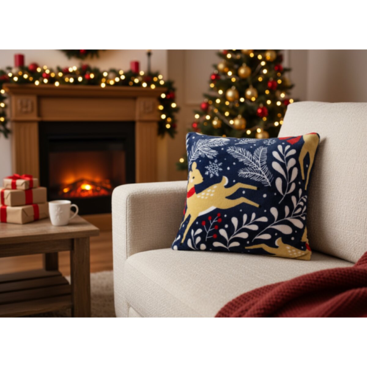 Vánoční povlak na polštář FESTIVE VIBES modrá I. 40x40 cm mikrovlákno