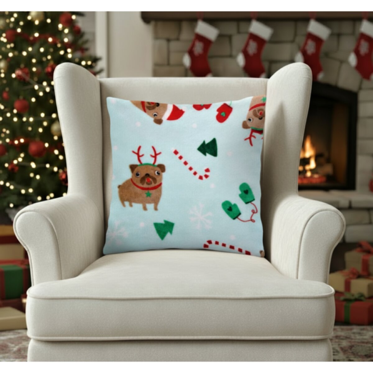 Vánoční povlak na polštář X-MAS PETS motiv pejskové 40x40 cm