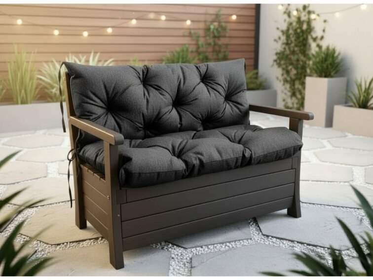 Prošívané sezení ELIAS 550 color 01 ČERNÁ různé rozměry, polstr na zahradní lavici - sedák s opěrkou, Mybesthome