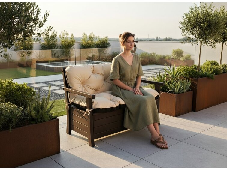 Prošívané sezení JONAS color 17 SVĚTLE BÉŽOVÁ různé rozměry, polstr na zahradní lavici - sedák s opěrkou, Mybesthome