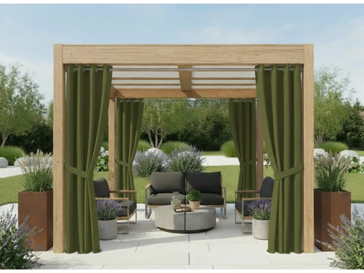Venkovní zahradní závěs s kroužky GARDENIA RING zelená, šířka 140 cm výška různé rozměry Mybesthome