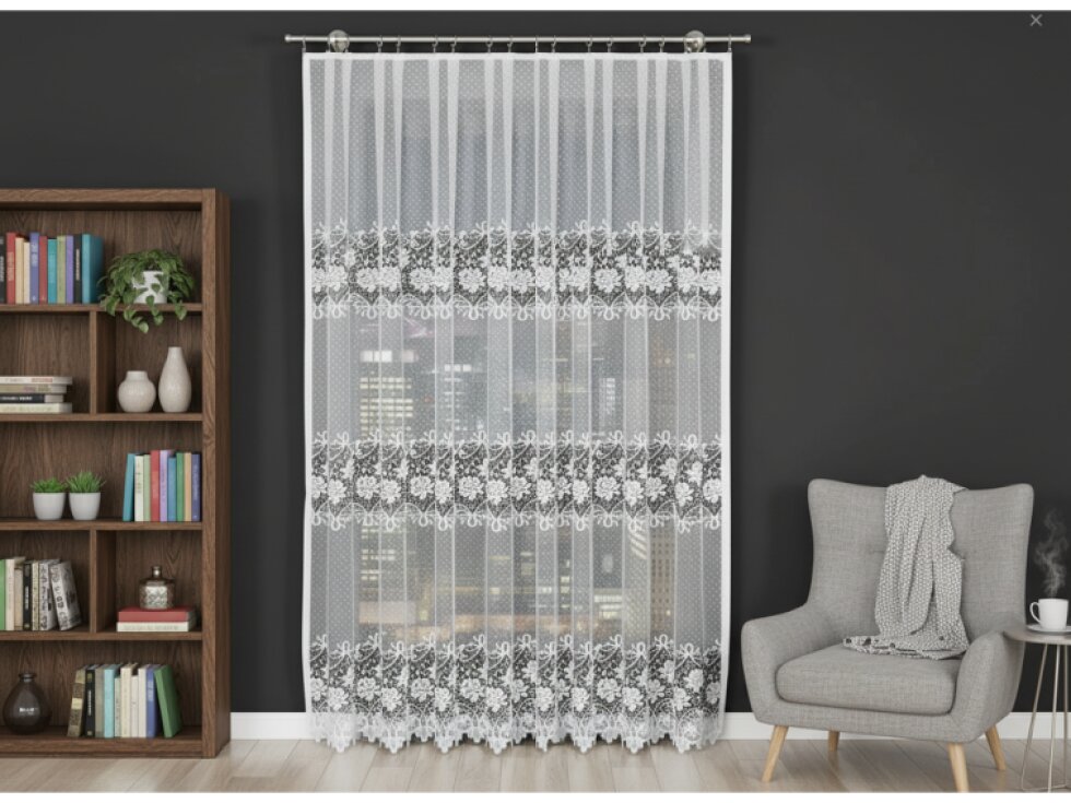 Dekorační žakárová záclona na žabky DEMETRIA LONG bílá 300x250 cm (cena za 1 kus dlouhé záclony) MyBestHome